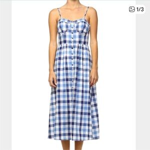 Anthropologie Current Air Blue Gingham Button-Down Dress 100% cotton